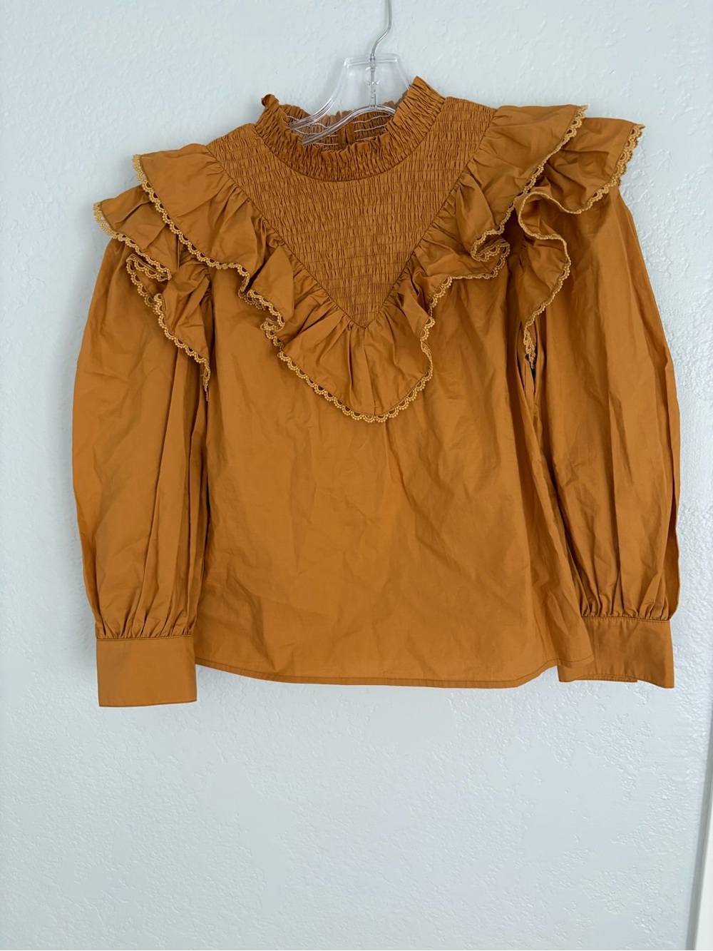 ❤️ Elegant Ruffled High-Neck Long Sleeve Top in Mustard